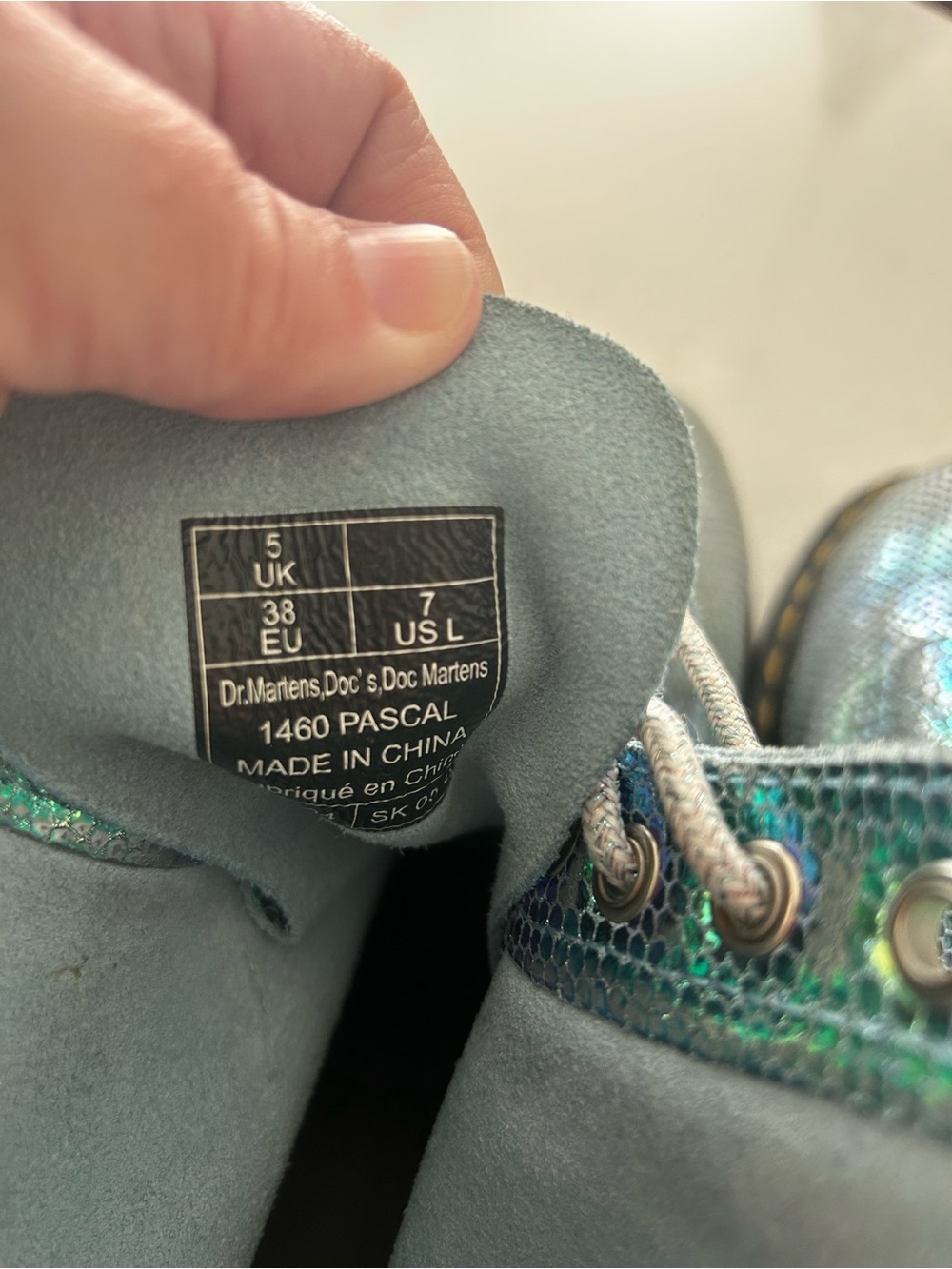 Iridescent Doc Martin Combat Boots - Silver/Green/Blue - Picture 4 of 4
